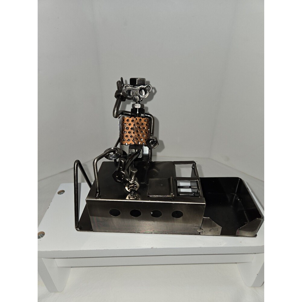 Vintage Nuts & Bolts Metal Sculpture Office Worker Computer Desk Steampunk Art
